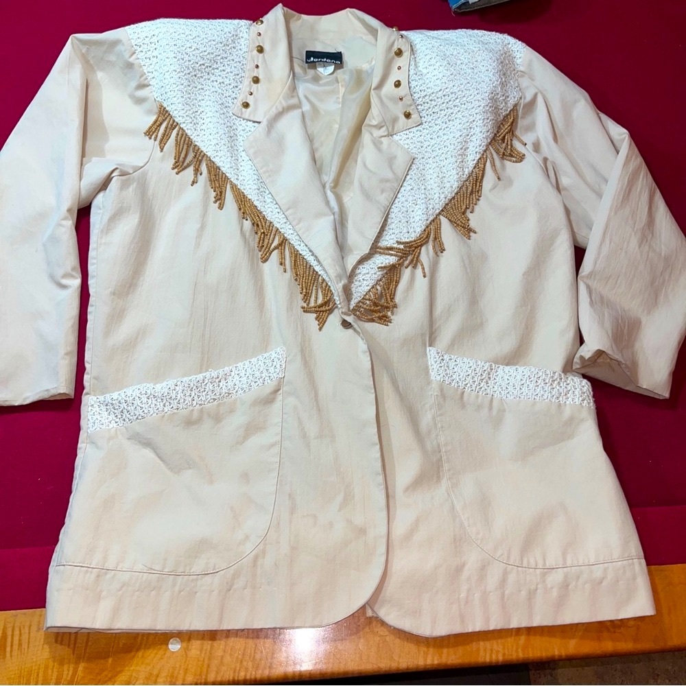 Dolly Parton white JACKET TAN FRINGE western BLAZER grand ole opry women’s M Lg